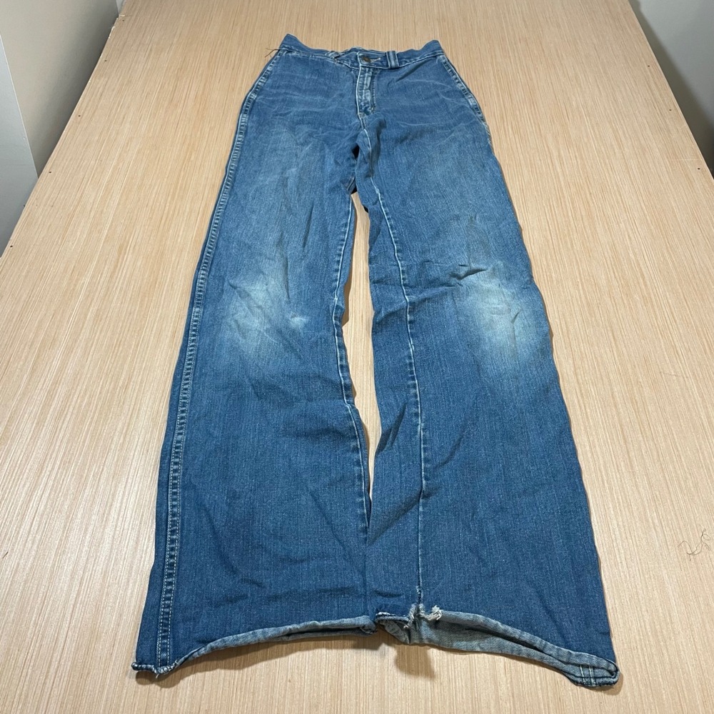 La Disco Jeans Women Vintage 70s Bell Bottom High Waist Wide Leg Blue Distressed